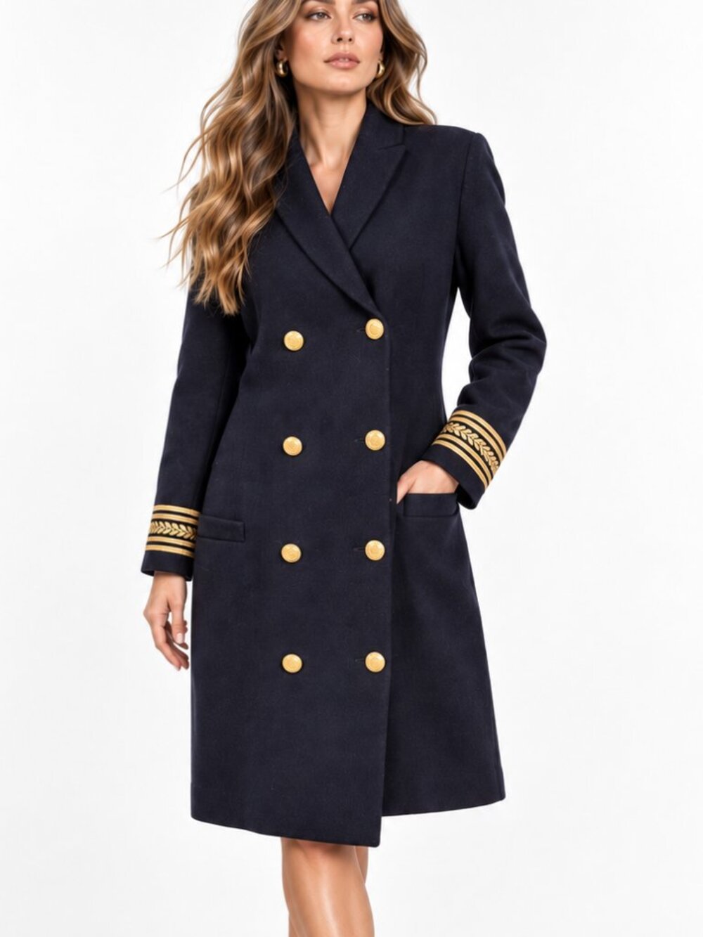 Vintage Military Double Breasted Navy Blue Wool Dress 8 Ellen Tracy